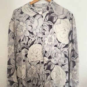 SILX Silk classic gray floral blouse 3x